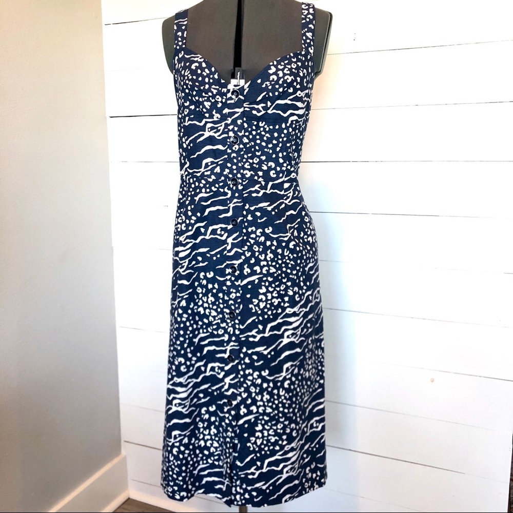 Linen/Rayon Tanya Taylor Midi Dress (Navy/Cream)